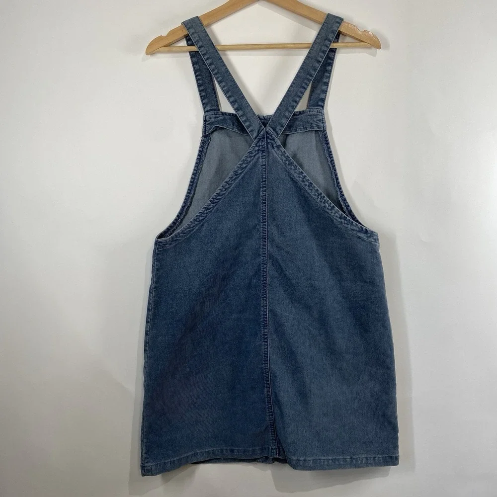 American Eagle Womens Corduroy Skirt Overalls Size M Blue Button Front Pockets